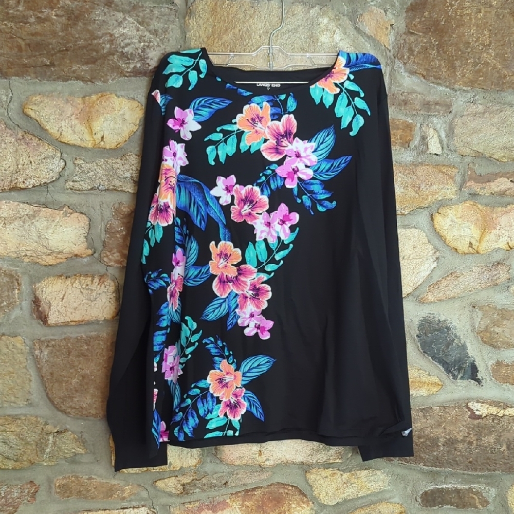 Lands' End Black Floral Sweatshirt